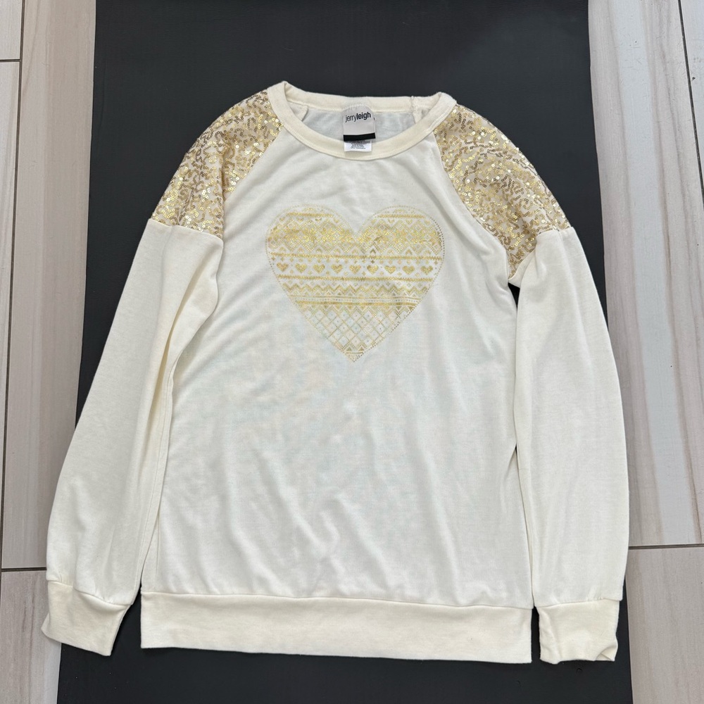 Gold Sequin Heart Long Sleeve Top